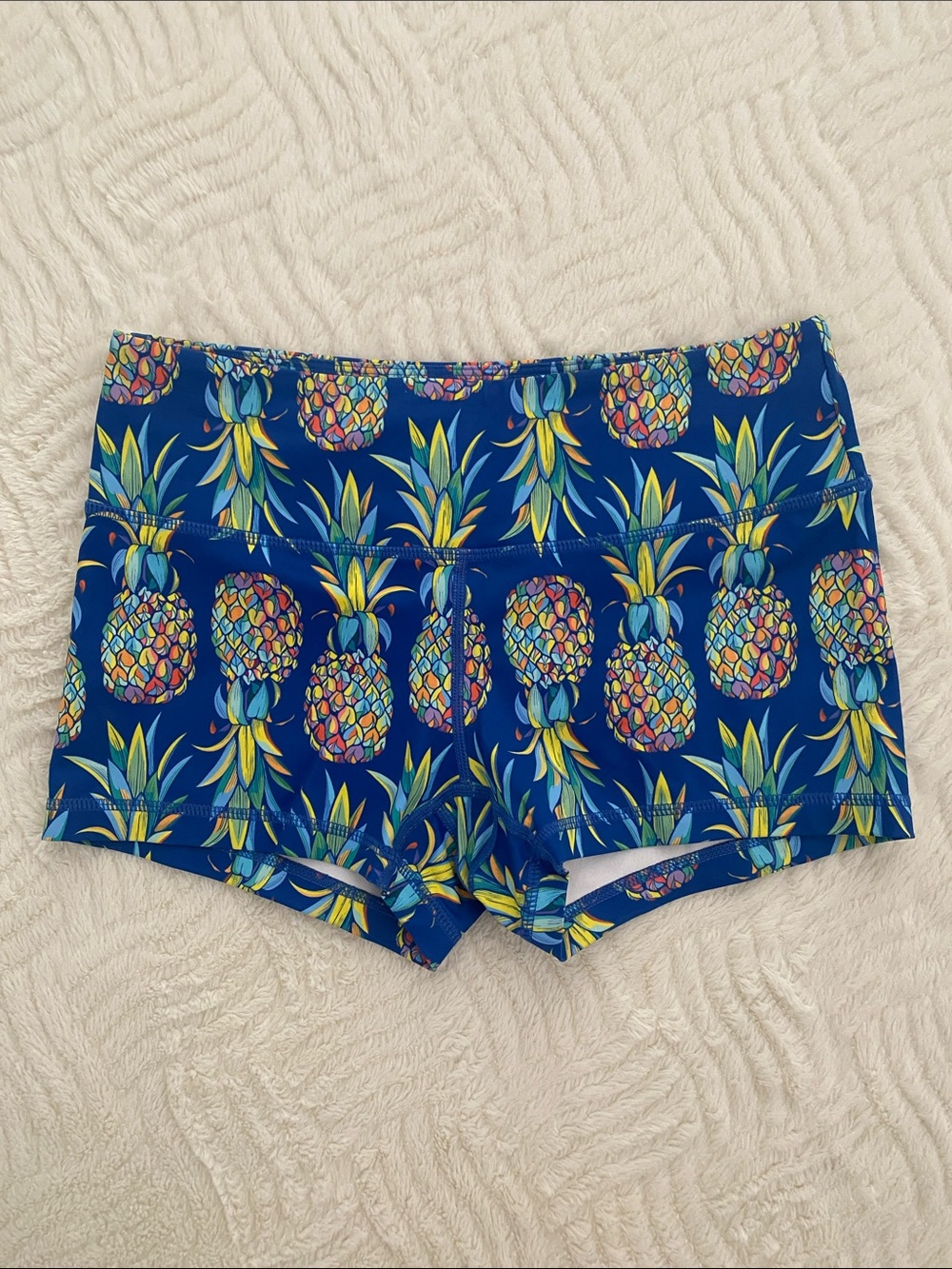 Feed Me Fight Me Blue Pineapple Print Women's Gym Shorts